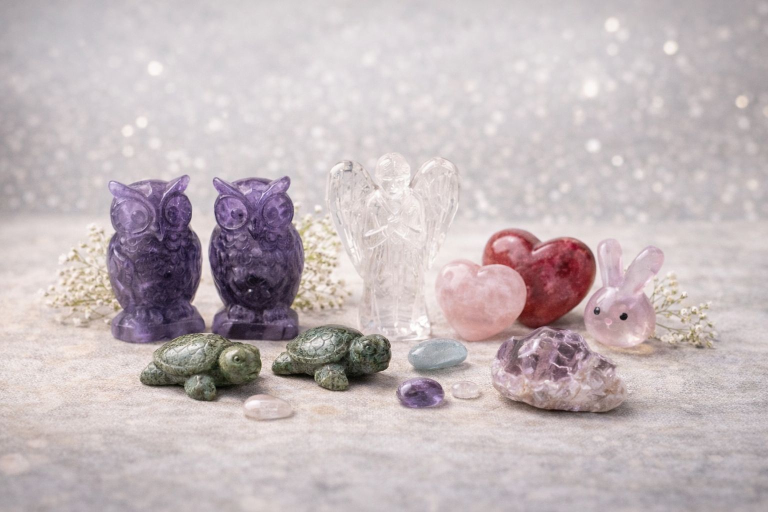 Figuras y formas de minerales, preciosas piezas talladas a mano. Búhos, tortugas, y machas formas mas  
