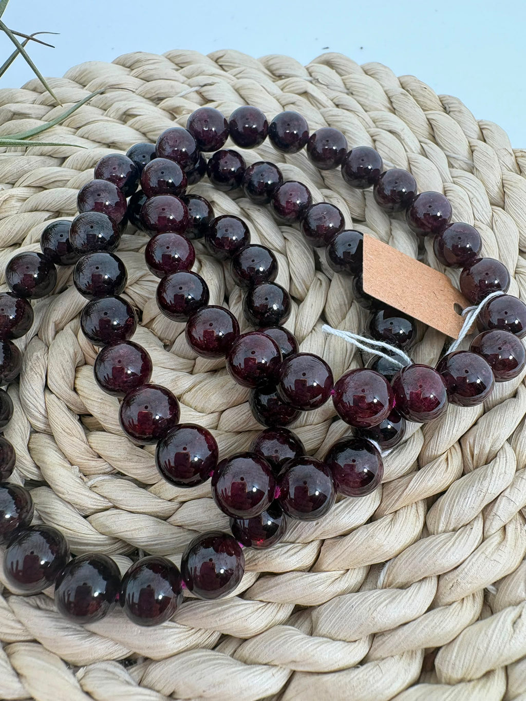Pulsera de granate elástica de bolitas 9mm