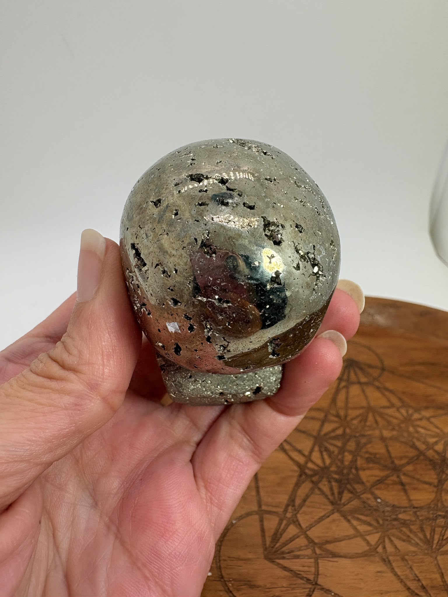 Calavera de Pirita Natural con Drusa Tallada