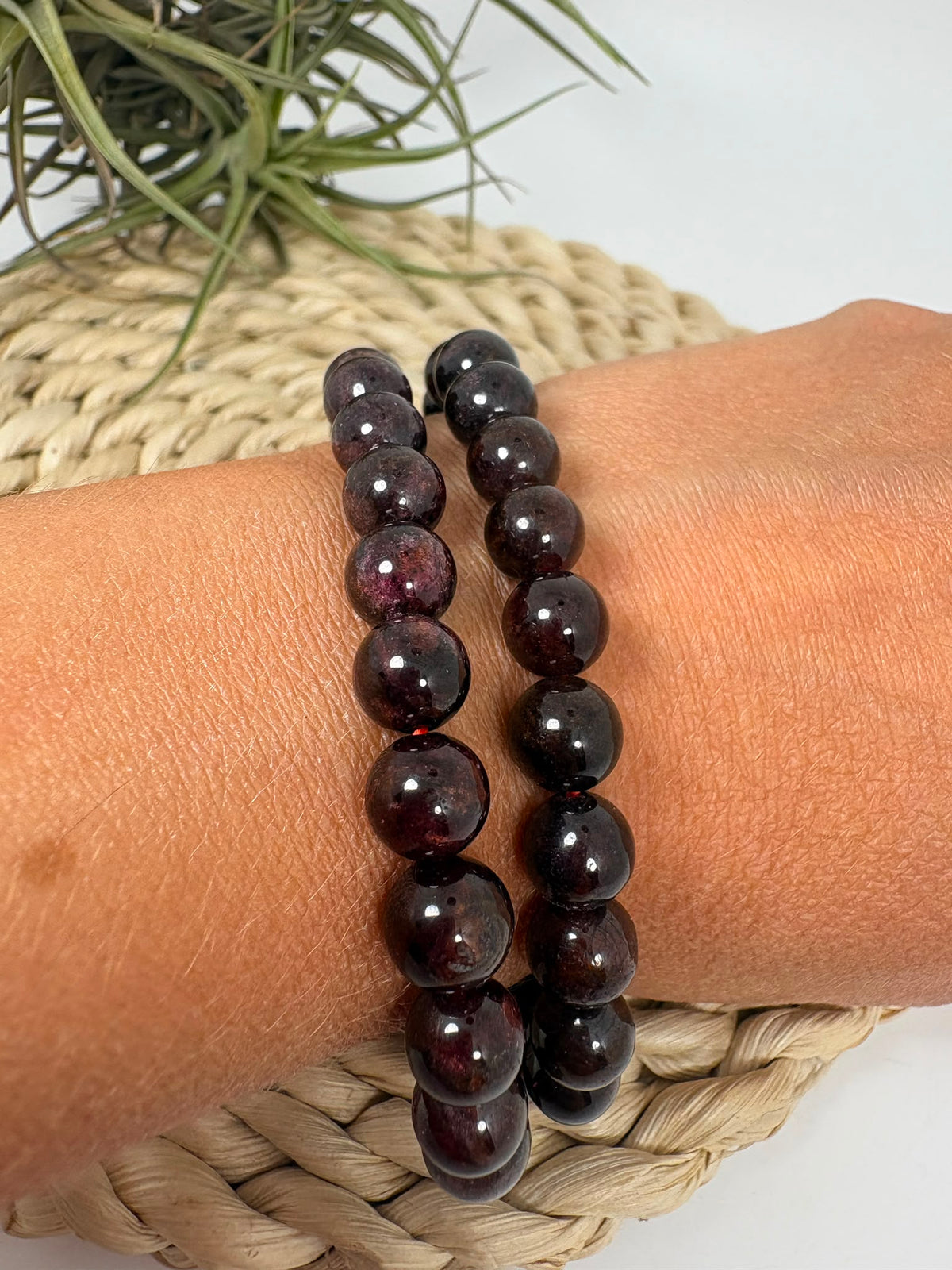 Pulsera de granate elástica de bolitas 7mm