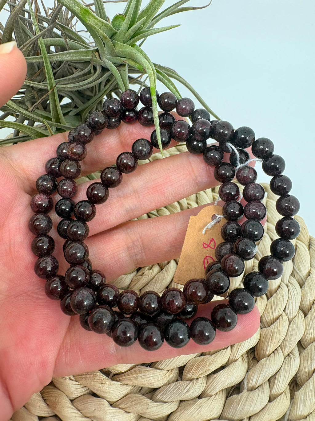 Pulsera de granate elástica de bolitas 6mm