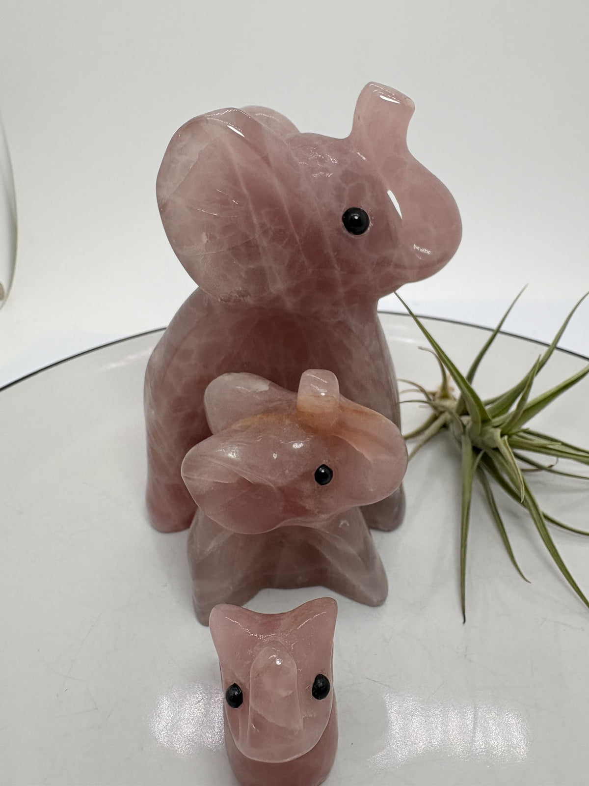 Familia de 3 elefantes de cuarzo rosa - foto 5