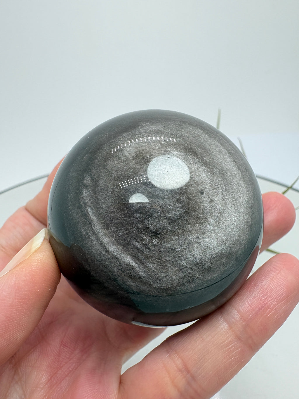 Esfera de obsidiana plateada - energía lunar - foto 6