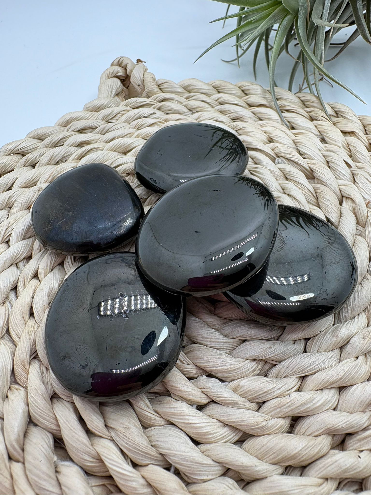 Cantos planos de azabache natural pulido de color negro intenso y brillo elegante. Ideales para llevar encima, meditar o utilizar como piedra de protección energética.