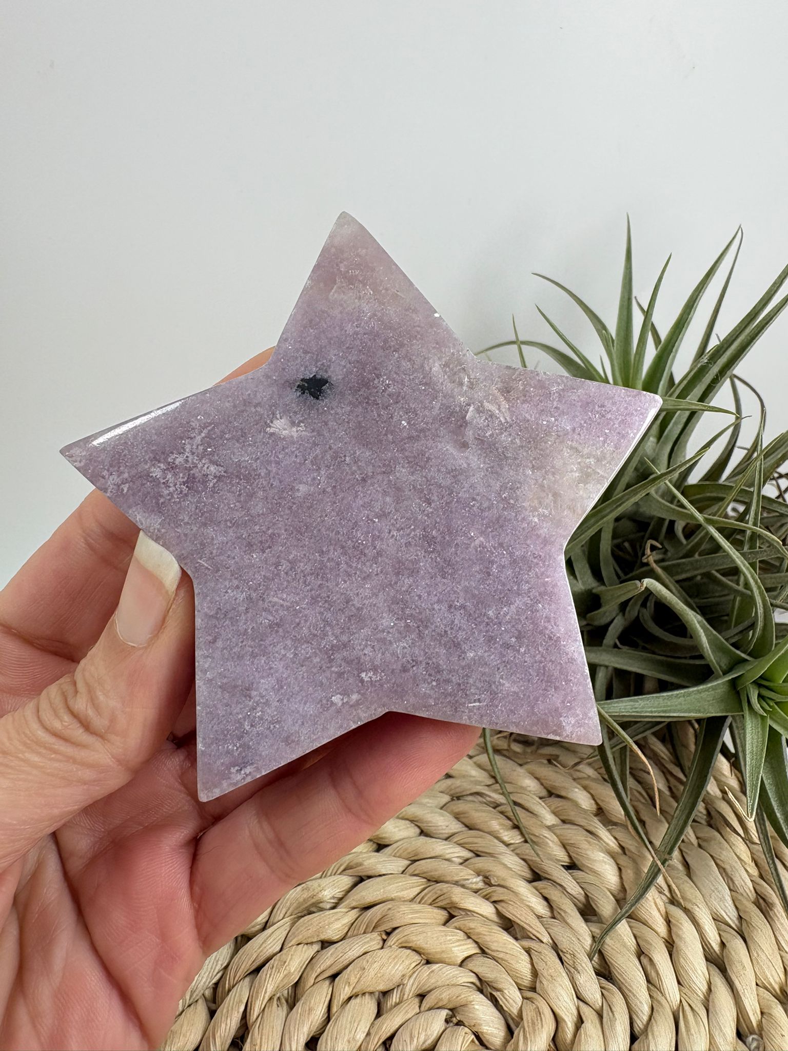 estrella de lepidolita natural pulida de 6,8 cm mineral lila ideal para calma emocional decoración y colección