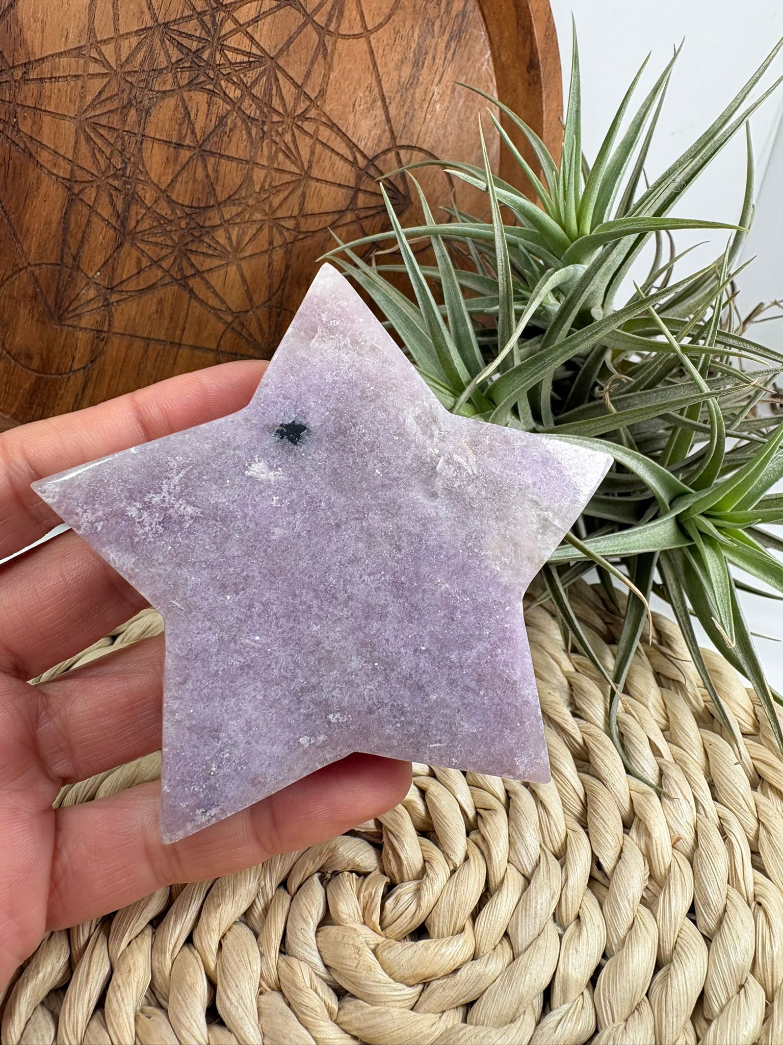 estrella de lepidolita natural pulida de 6,8 cm mineral lila ideal para calma emocional decoración y colección
