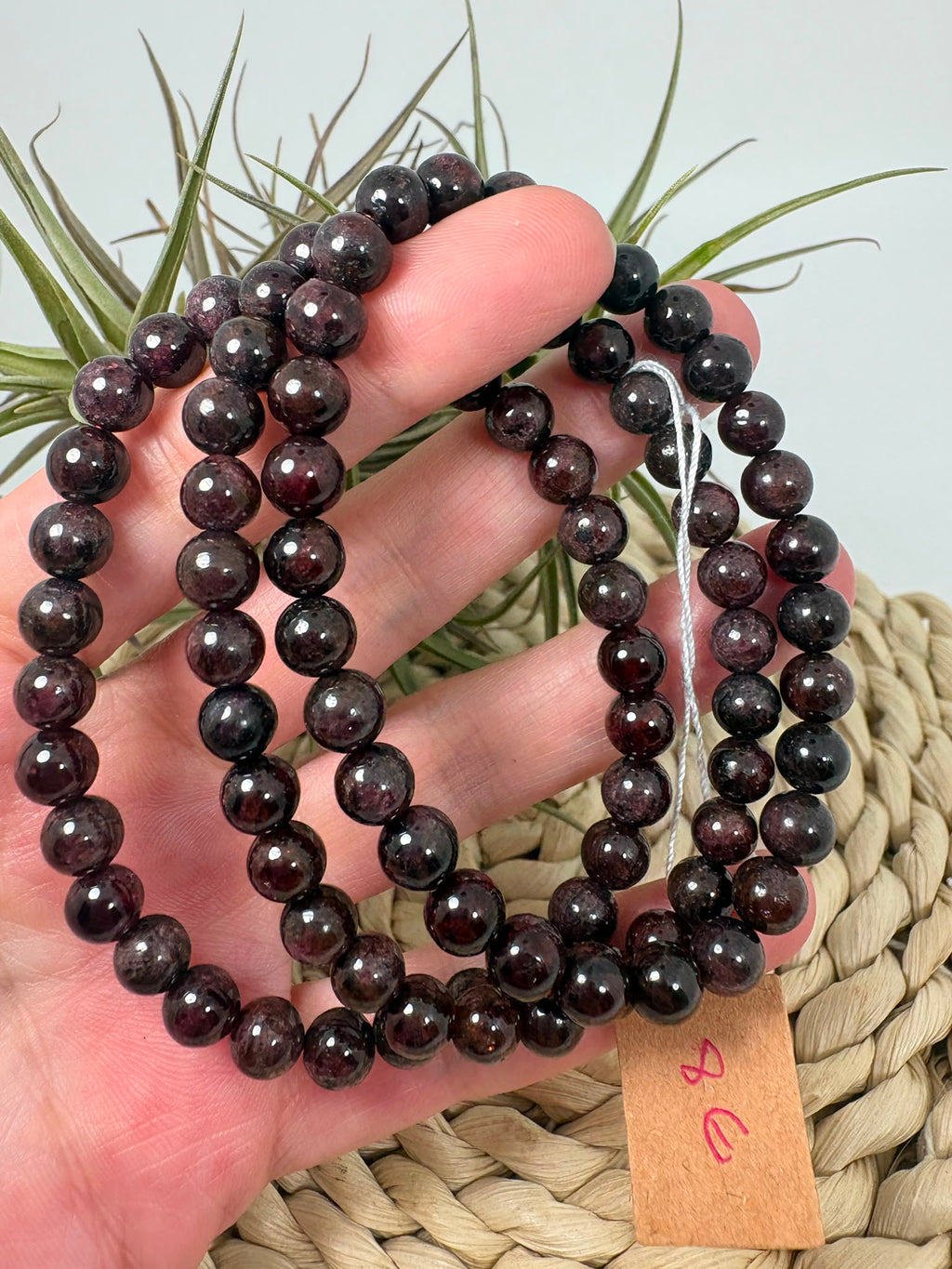 Pulsera de granate elástica de bolitas 6mm
