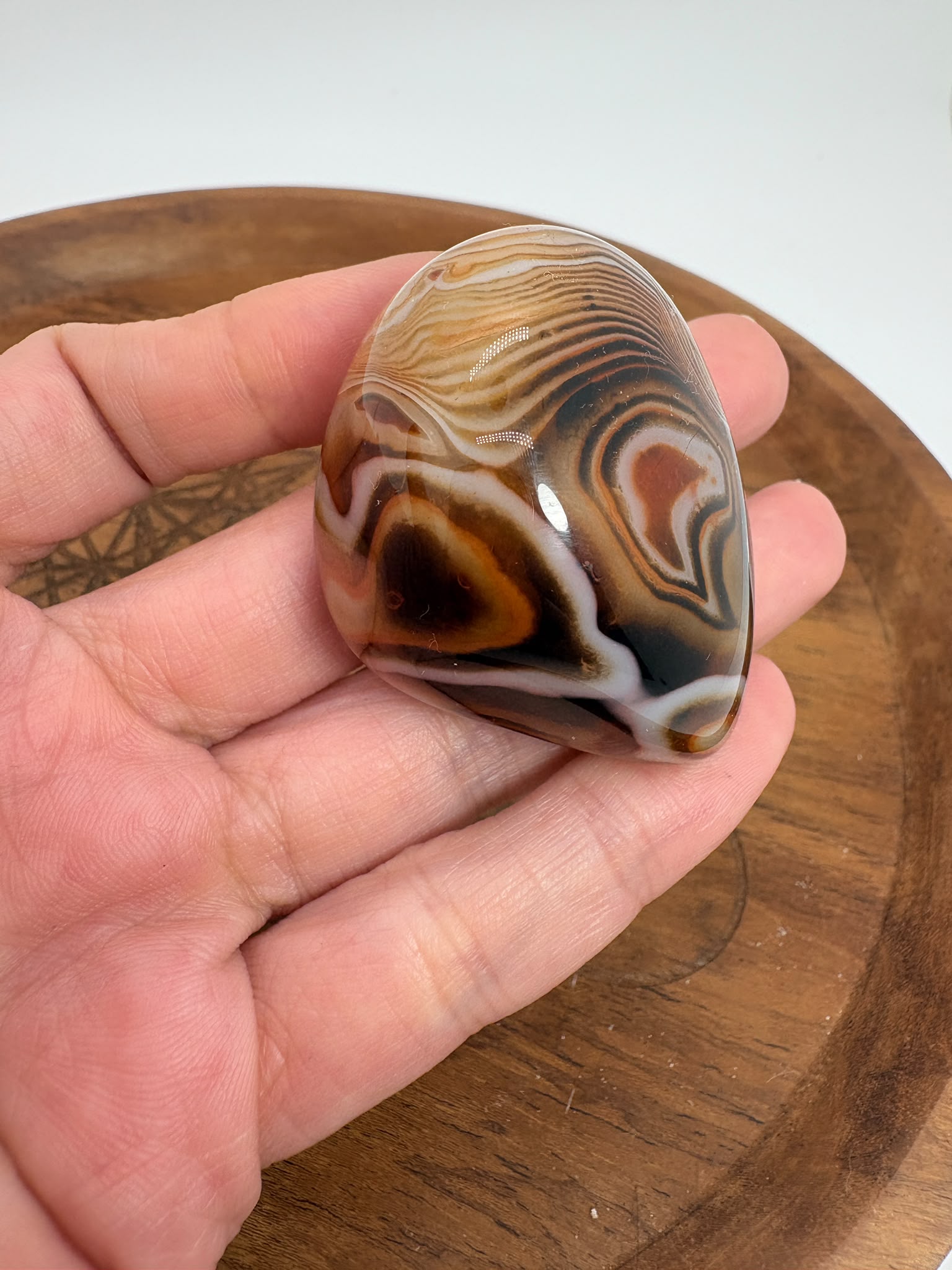 
Ágata Sardónice natural de Madagascar, pulida y de pieza única. Descubre sus elegantes bandas naturales y añade un mineral exclusivo a tu colección.