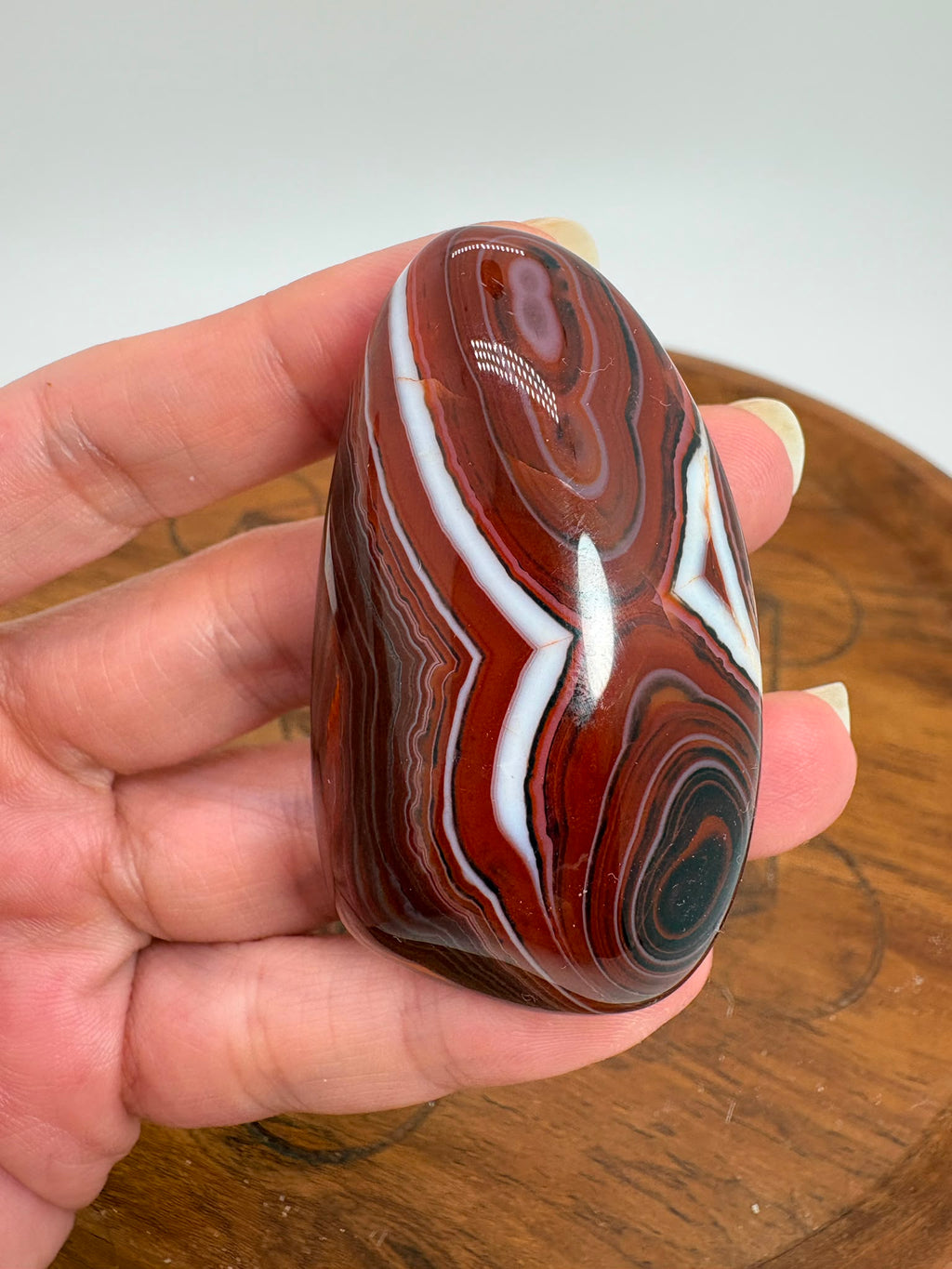 
Ágata Sardónice natural de Madagascar, pulida y de pieza única. Descubre sus elegantes bandas naturales y añade un mineral exclusivo a tu colección.