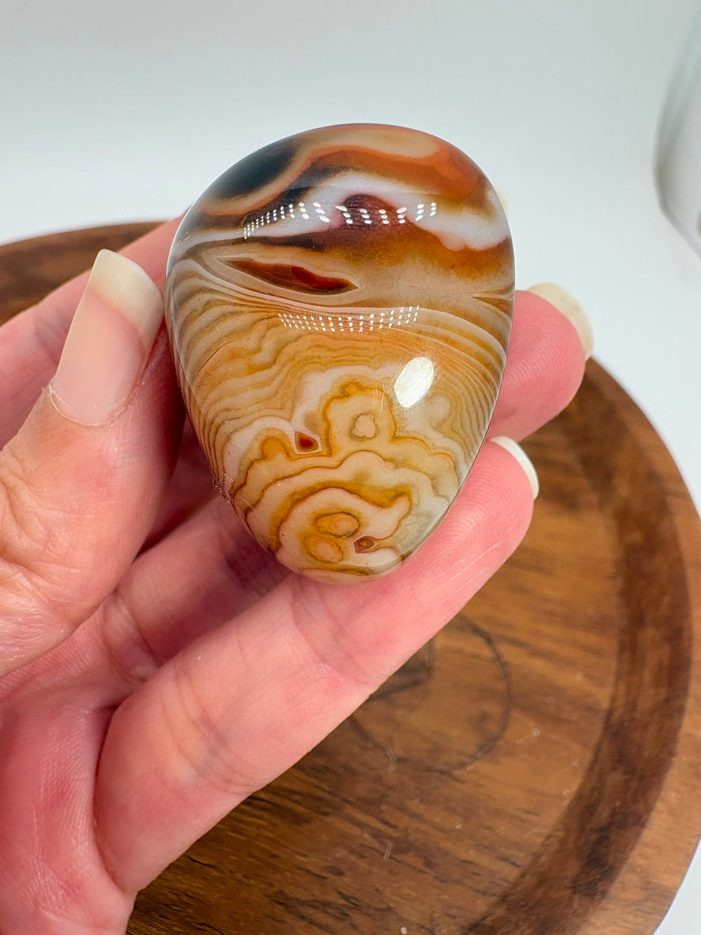 
Ágata Sardónice natural de Madagascar, pulida y de pieza única. Descubre sus elegantes bandas naturales y añade un mineral exclusivo a tu colección.