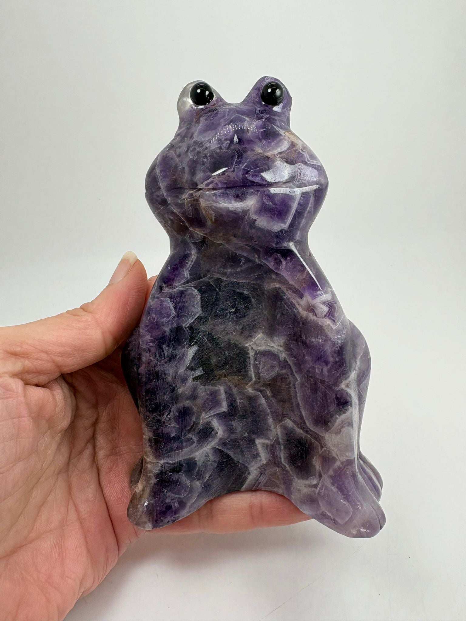 Familia de ranas de amatista natural, escultura de amatista decorativa 3 piezas.