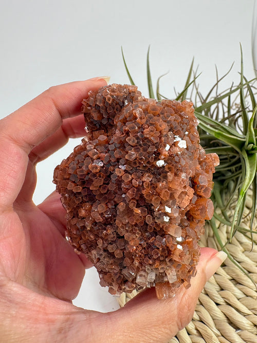 Aragonito natural de Marruecos con cristales marrones y anaranjados. Pieza única de 7 × 5,3 × 4 cm y 180 gramos.