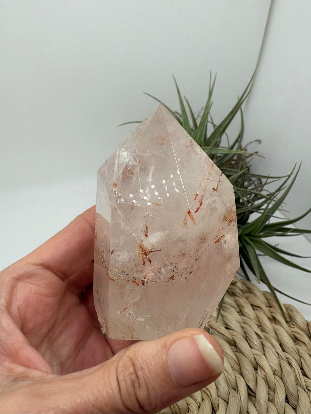 unta&nbsp; de cuarzo natural natural, pulido.

Cuarzo muy cristalino con bonitas inclusiones anfiboles y arrastres de hierro.

ideal para terapias.

ideal para meditaciones.

ideal para coleccionismo.



&nbsp;Este tipo de formaciones se producen cuando el cuarzo cristaliza lentamente en cavidades de roca, creando superficies geométricas naturales con brillo vítreo característico.

Una pieza muy interesante tanto para coleccionistas de minerales como para decoración con cristales naturales.