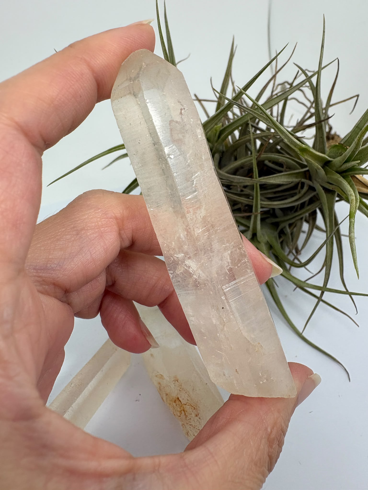 Cuarzo lemuriano natural de aproximadamente 7 × 2 cm. Cristales con estrías naturales, ideales para colección, meditación y crecimiento espiritual. Se enviará una pieza aleatoria