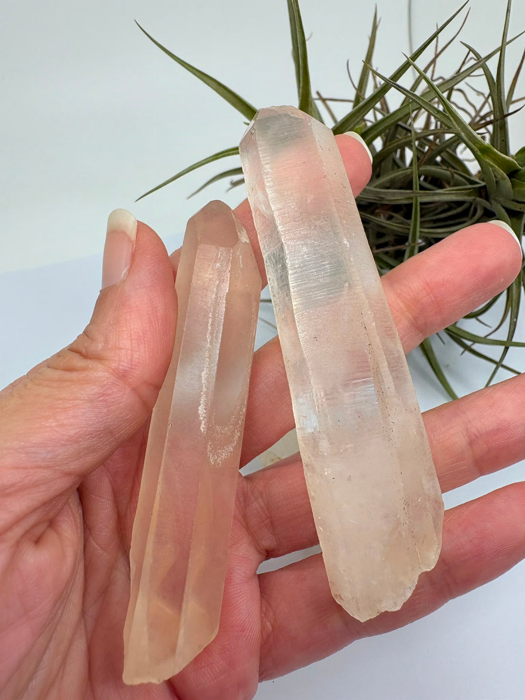 Cuarzo lemuriano natural de aproximadamente 7 × 2 cm. Cristales con estrías naturales, ideales para colección, meditación y crecimiento espiritual. Se enviará una pieza aleatoria