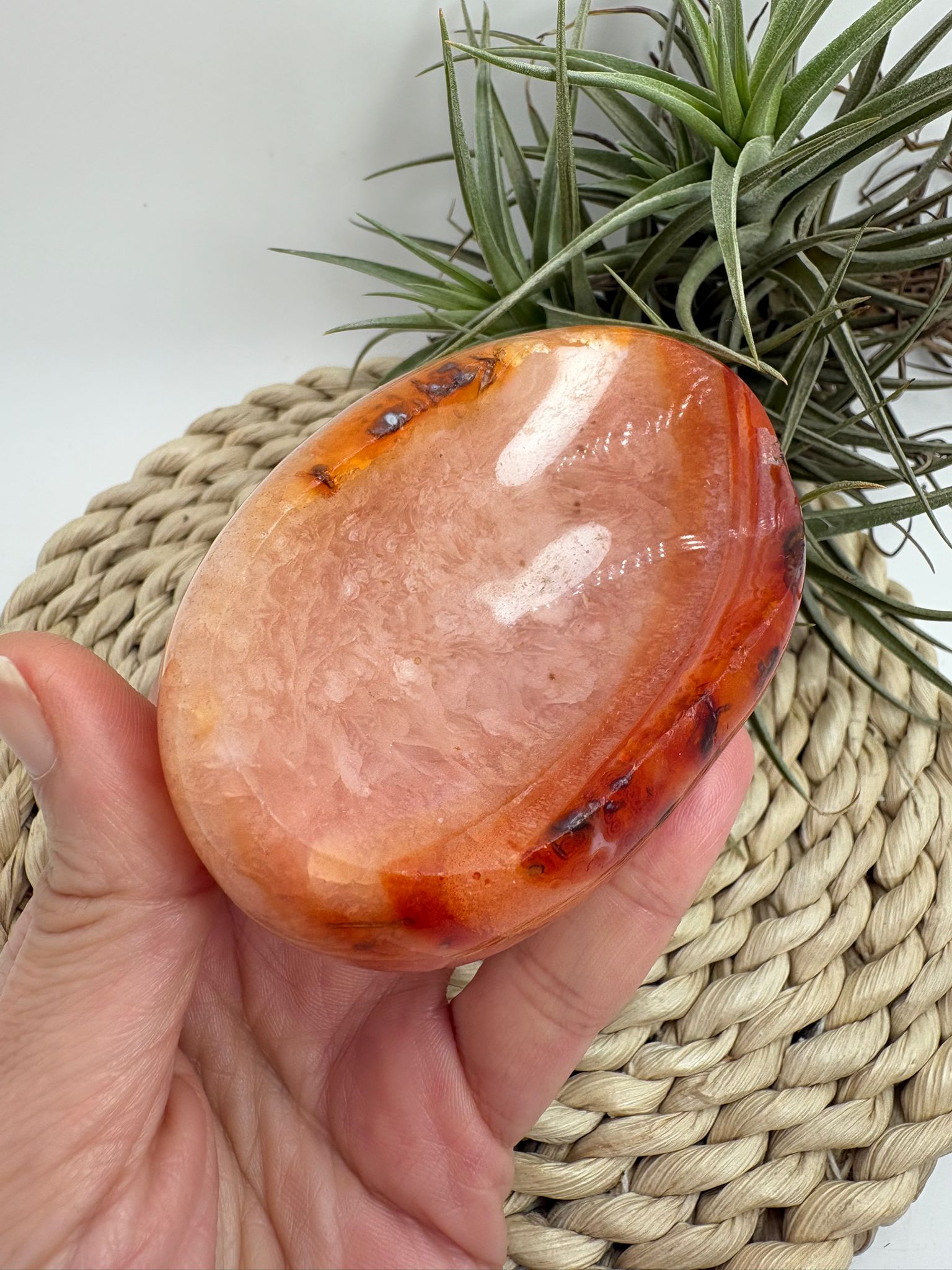 Cuenco de cornalina natural, pieza única ideal para aportar energía, vitalidad y armonía. Perfecto para decorar o colocar tus minerales.