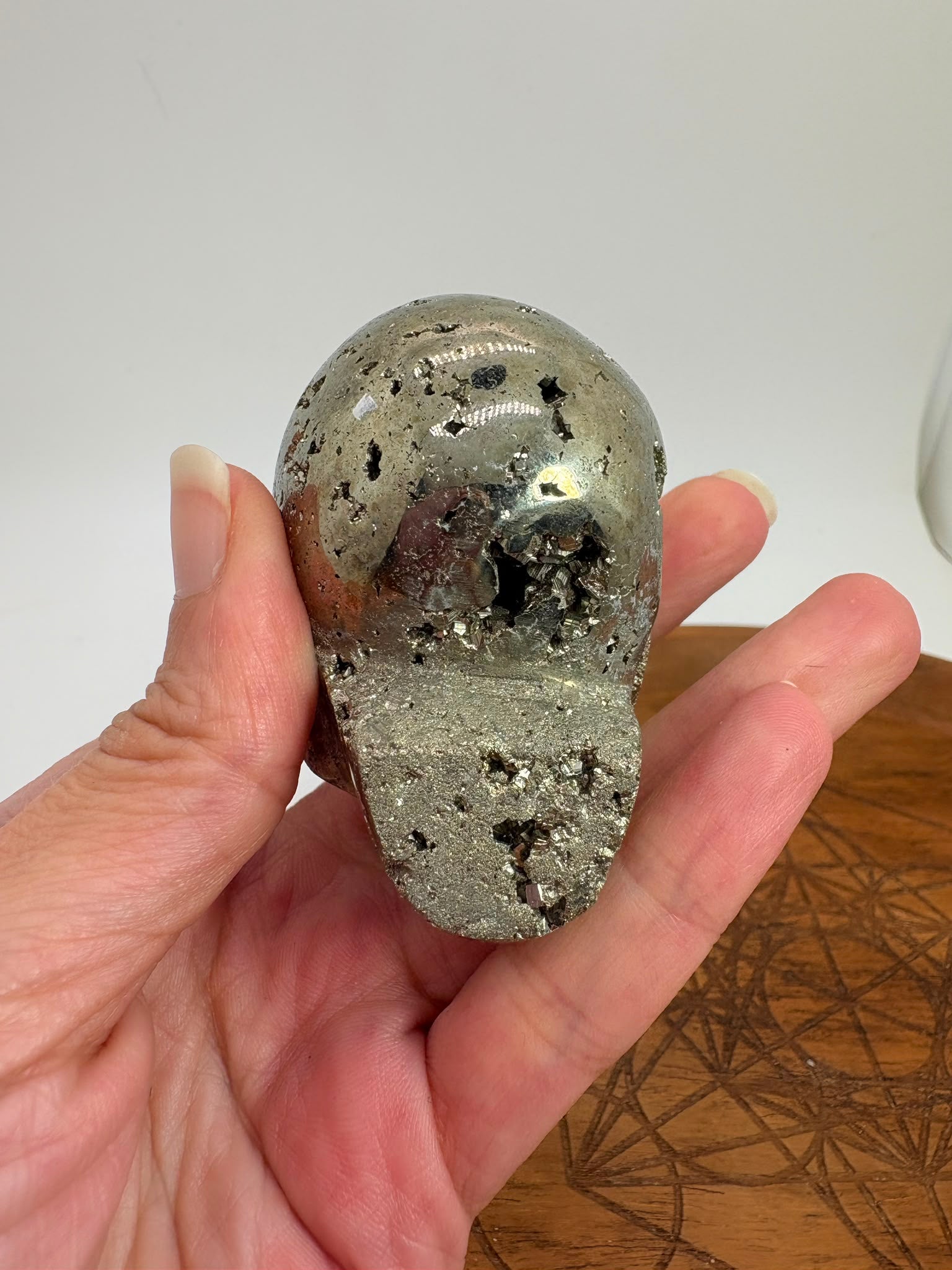 Calavera de Pirita Natural con Drusa Tallada