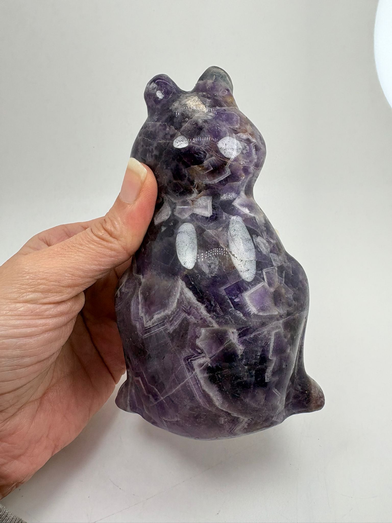 Familia de ranas de amatista natural tallada - escultura de amatista decorativa ( 3 piezas )