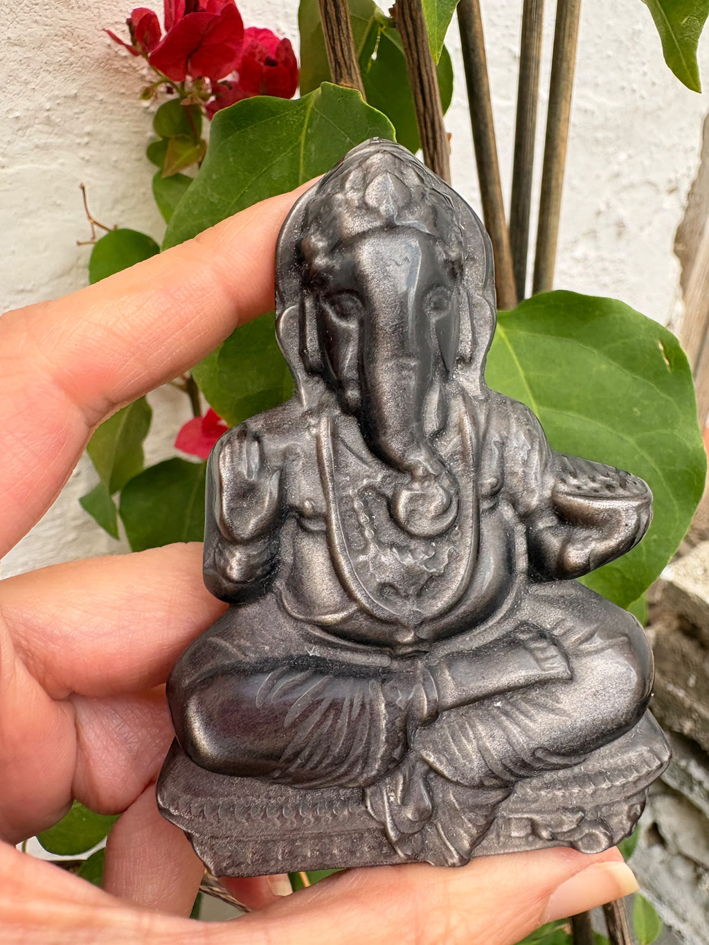 Ganesha de obsidiana plateada tallado a mano - foto 7