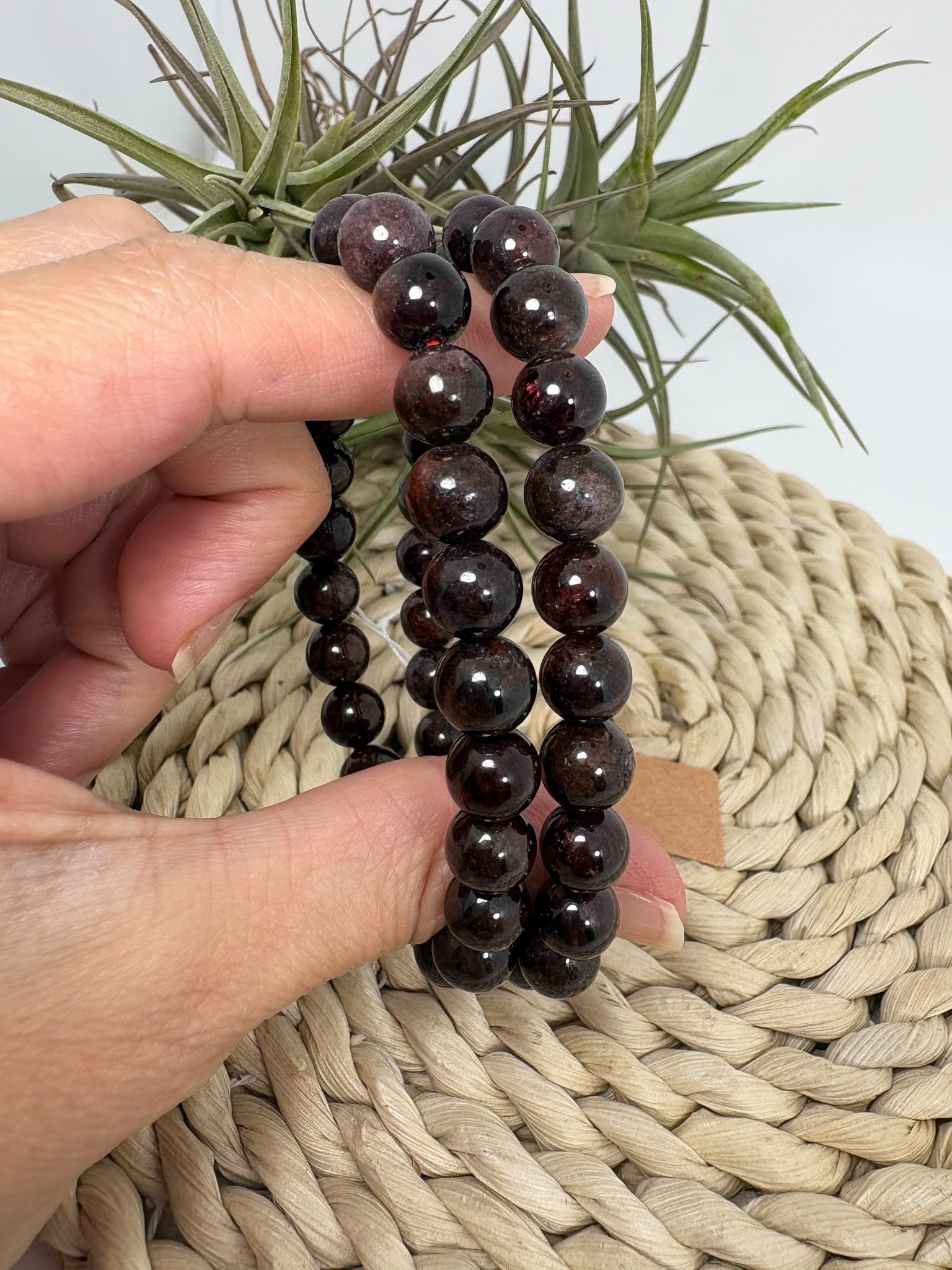 Pulsera de granate elástica de bolitas 7mm