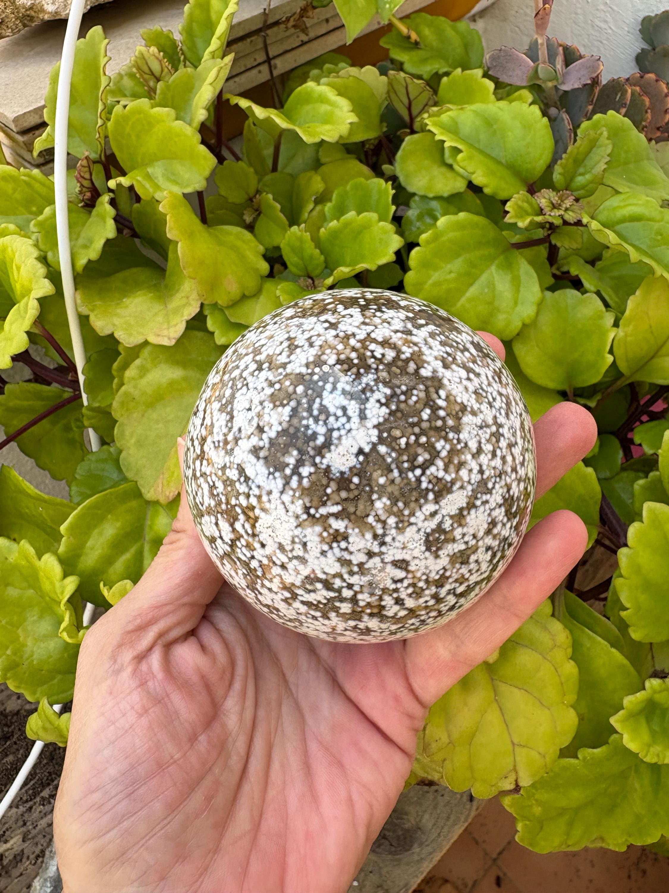 Esfera de jaspe océano natural, tamaño 7,3 cm de gran calidad. bola pulida , mineral de colección.