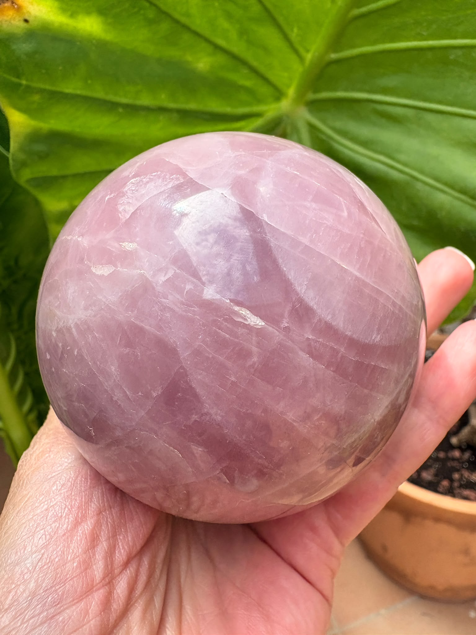 Esfera  de cuarzo rosa natural pulido