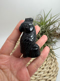 Loro tallado a mano en obsidiana negra, una figura decorativa con gran energía protectora. Ideal para hogar, altar o colección.