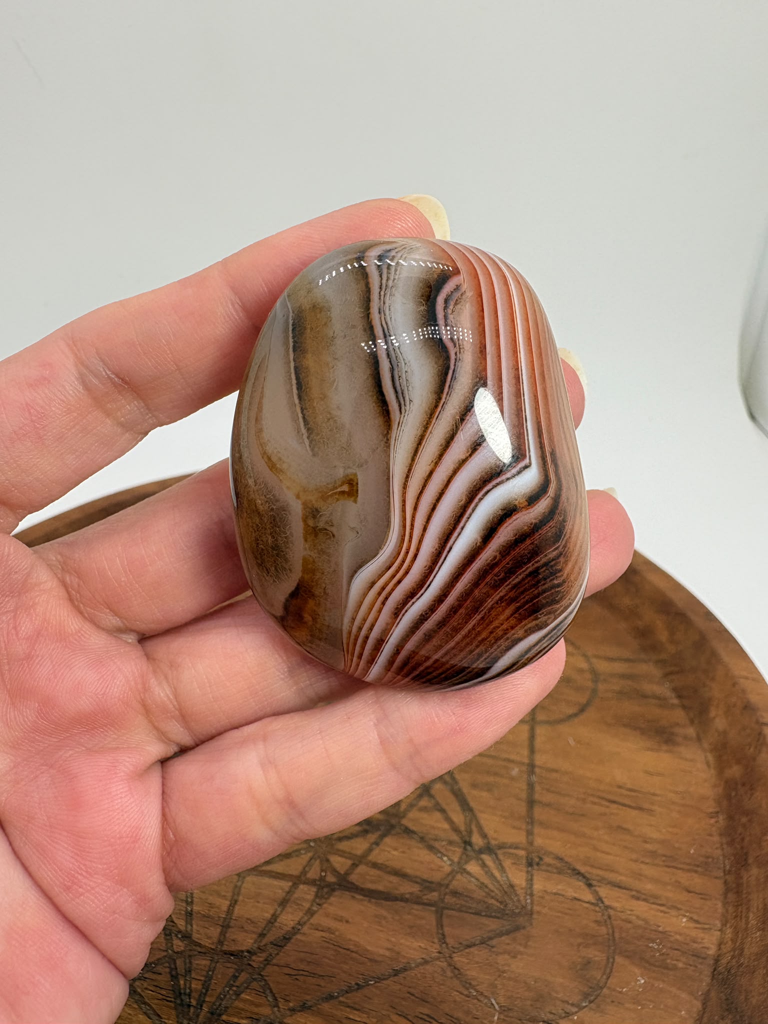 
Ágata Sardónice natural de Madagascar, pulida y de pieza única. Descubre sus elegantes bandas naturales y añade un mineral exclusivo a tu colección.