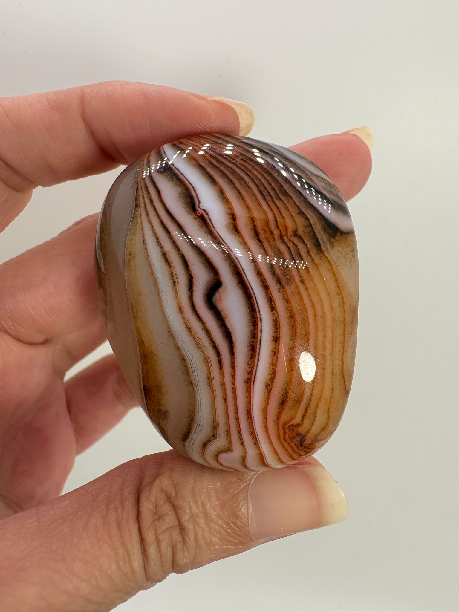 
Ágata Sardónice natural de Madagascar, pulida y de pieza única. Descubre sus elegantes bandas naturales y añade un mineral exclusivo a tu colección.