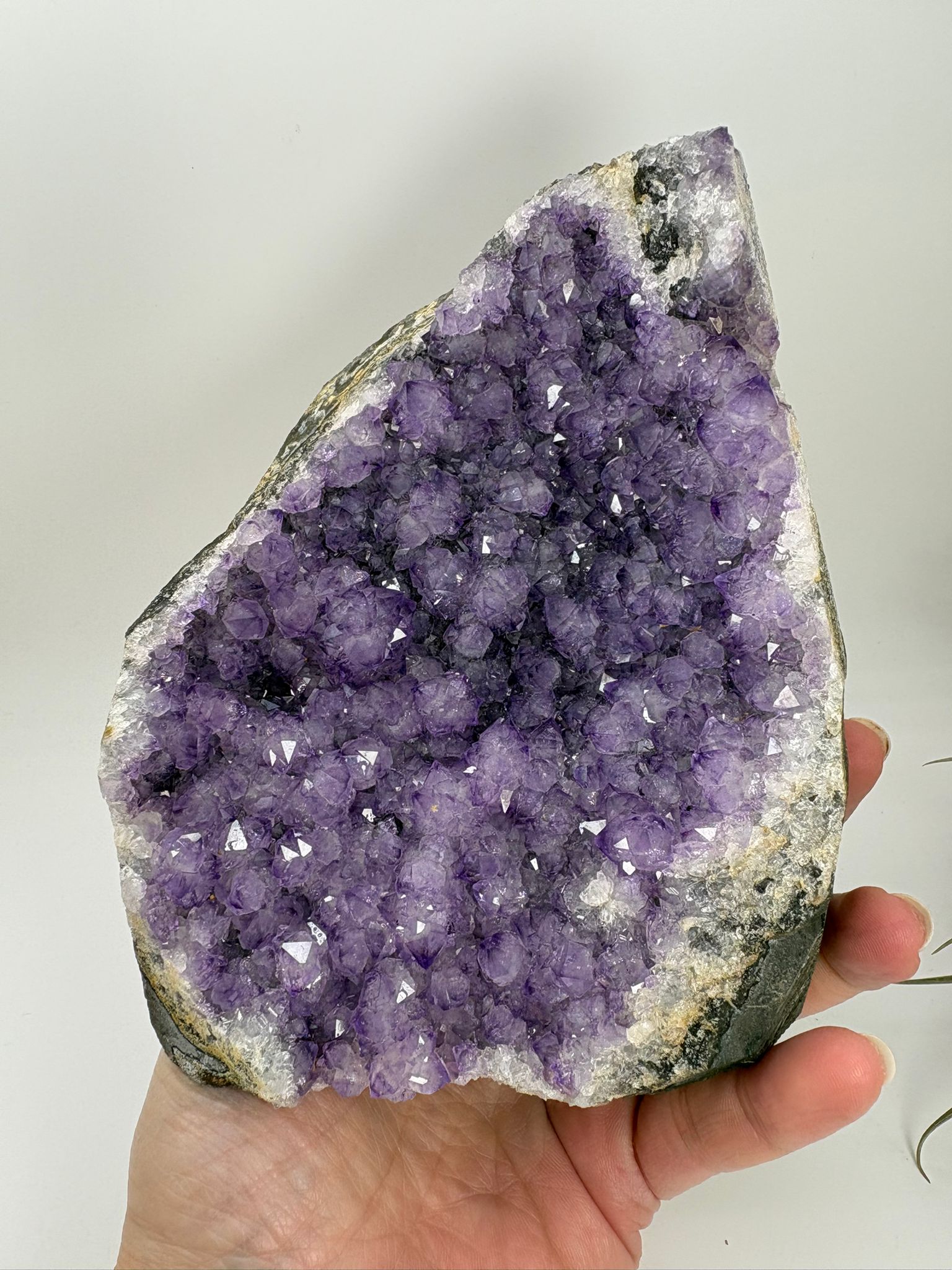 Geoda de amatista natural violeta intensa de 13,2 cm. Pieza única con cristales brillantes ideal para decoración y colección.