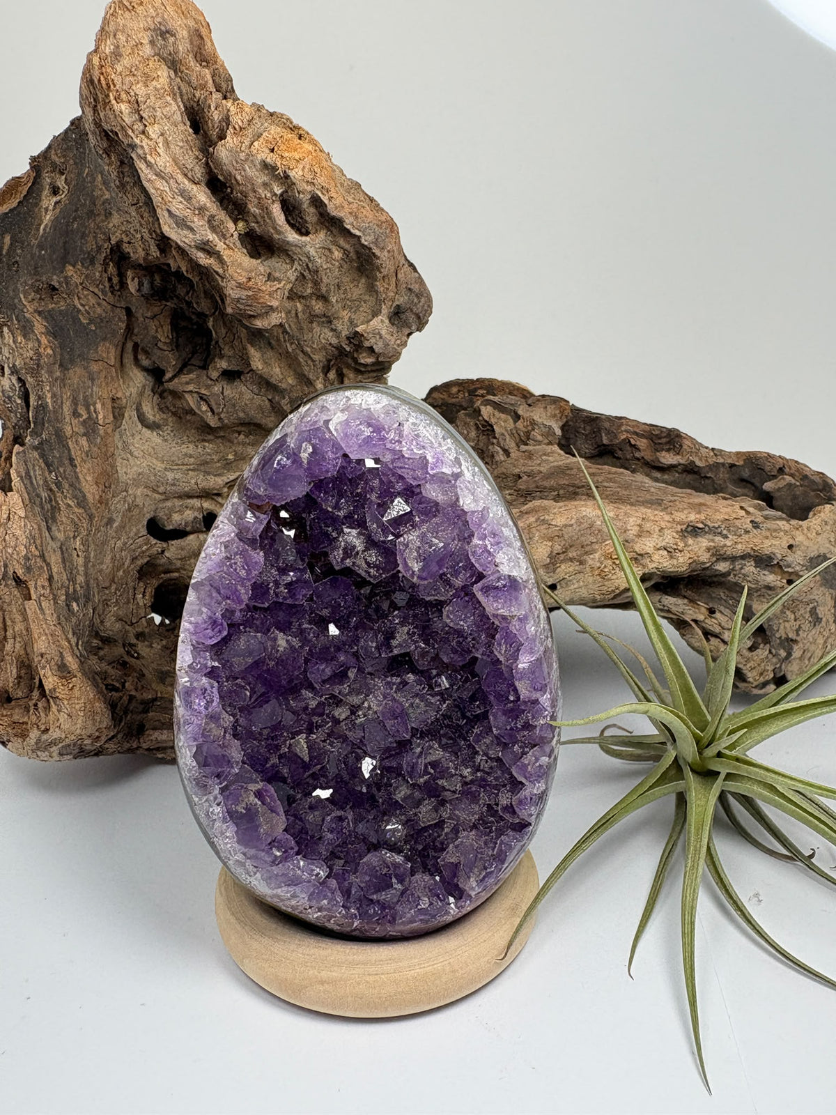 huevo de amatista natural, con drusa, ideal para altares, decoración, meditación, coleccionismo.