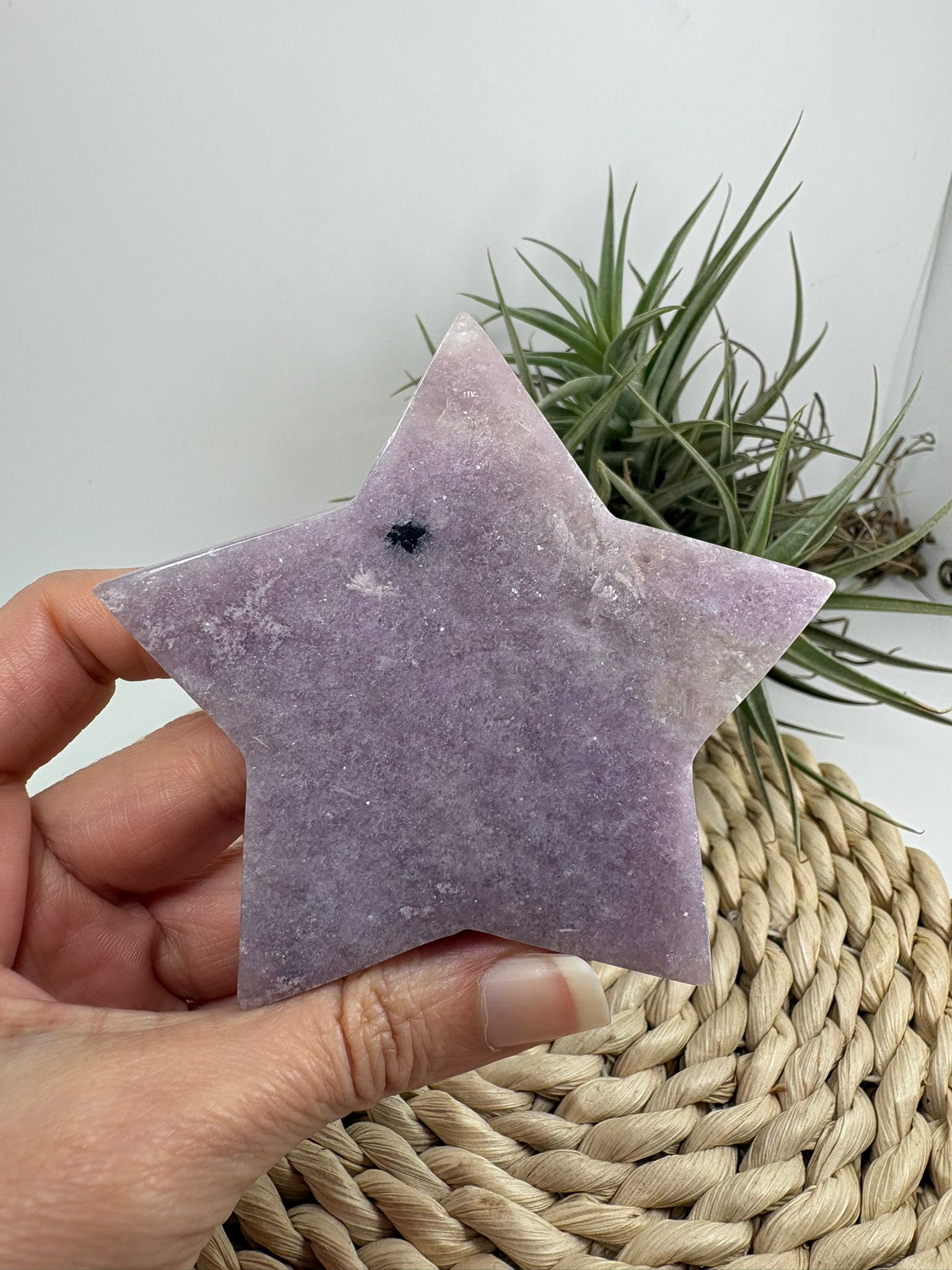 estrella de lepidolita natural pulida de 6,8 cm mineral lila ideal para calma emocional decoración y colección
