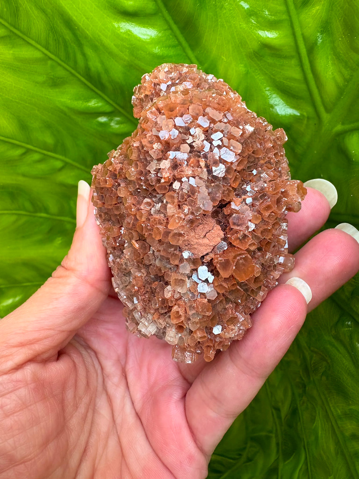 Aragonito natural de Marruecos con cristales marrones y anaranjados. Pieza única de 7 × 5,3 × 4 cm y 180 gramos.