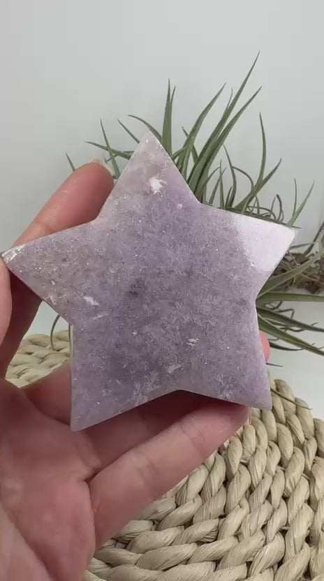 estrella de lepidolita natural pulida de 6,8 cm mineral lila ideal para calma emocional decoración y colección