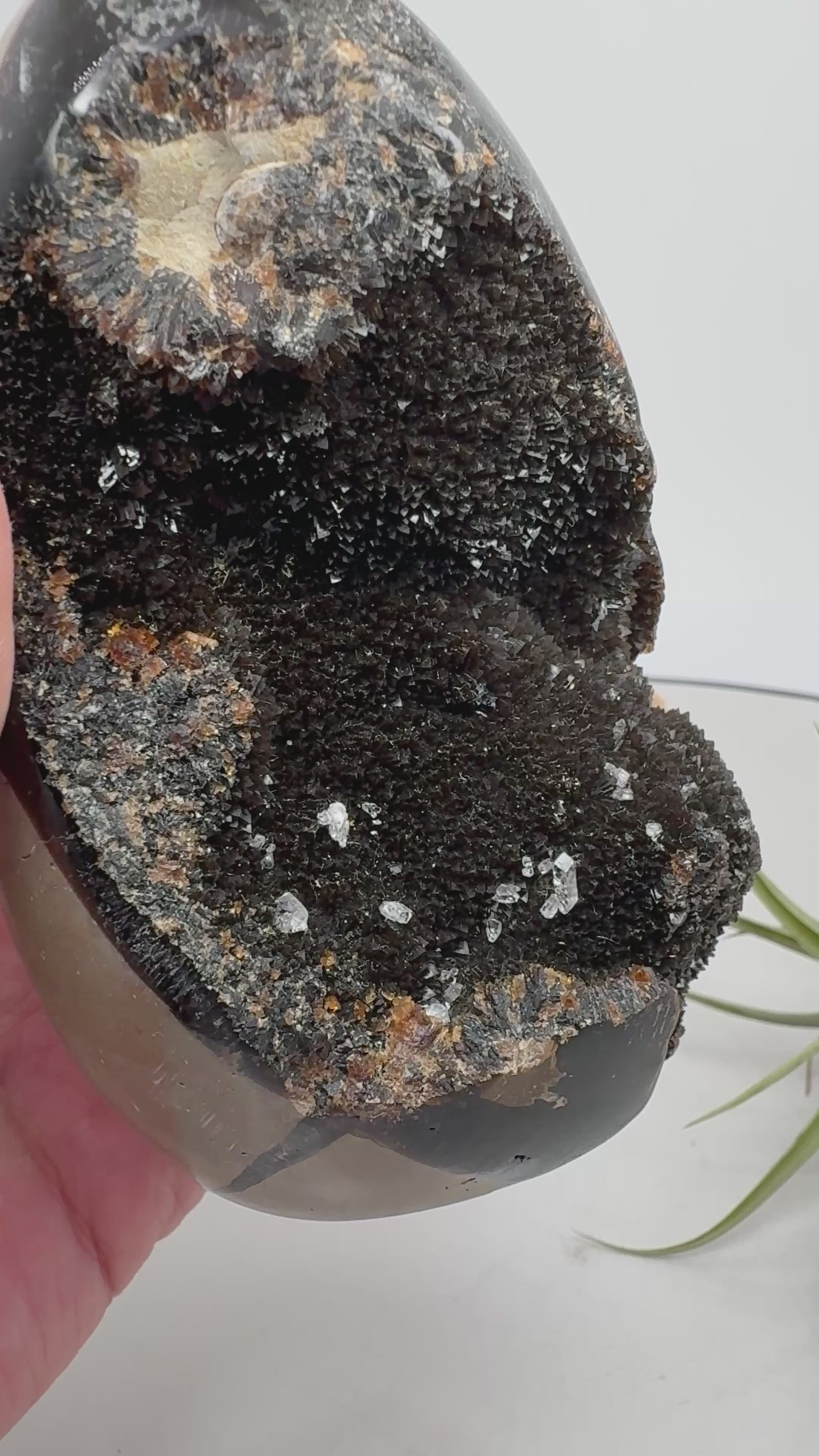Impresionante esfera de cuarzo chamánico de gran tamaño, una pieza única llena de carácter y belleza natural.

Su interior presenta inclusiones, velos y fracturas naturales que crean espectaculares reflejos arcoíris al recibir la luz.