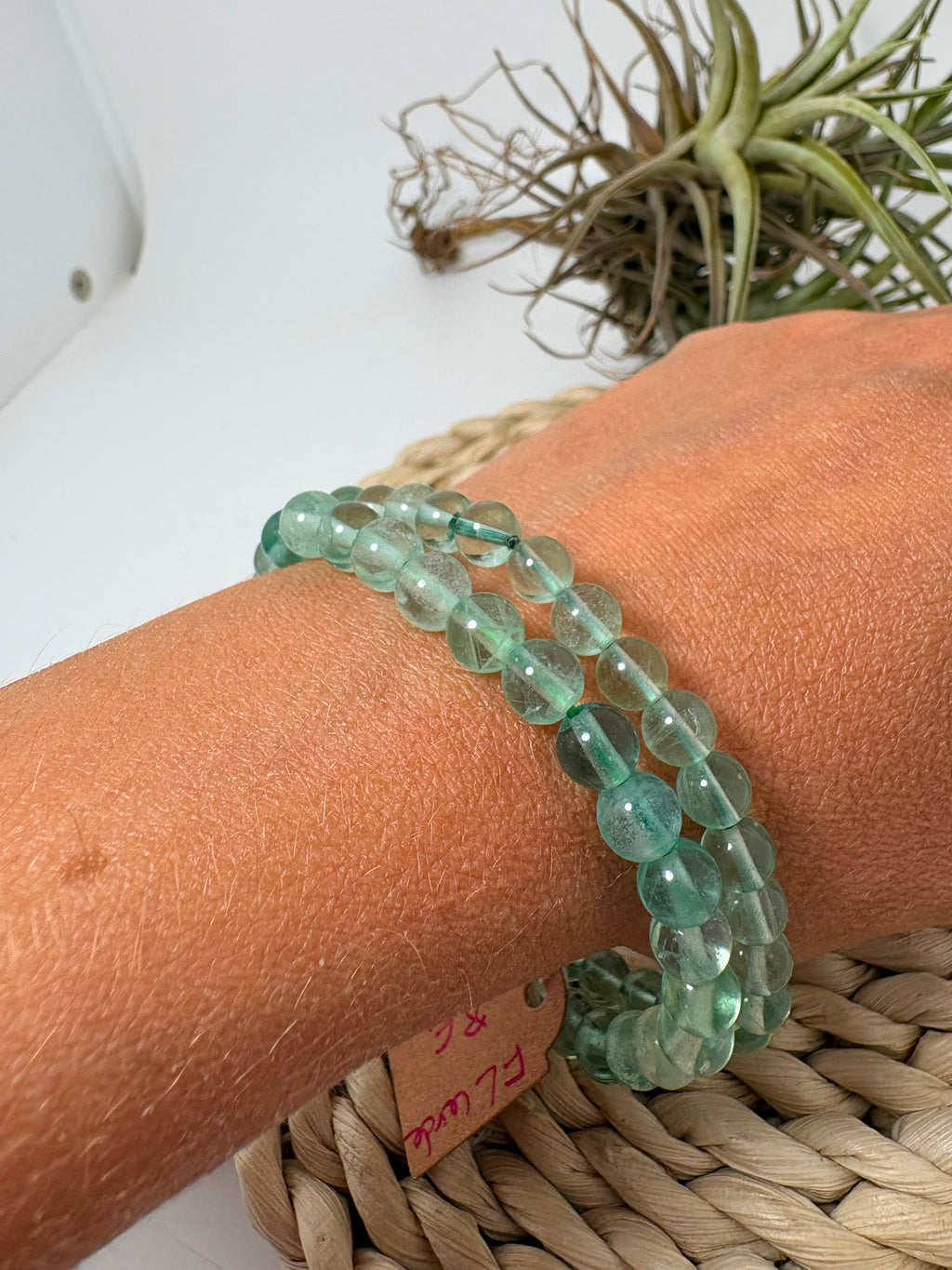 Pulsera elástica de fluorita verde natural con cuentas redondas de 6 mm