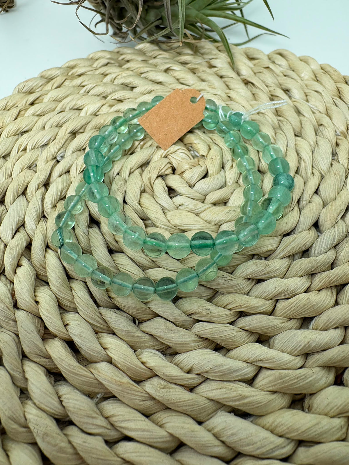 Pulsera elástica de fluorita verde natural con cuentas redondas de 6 mm