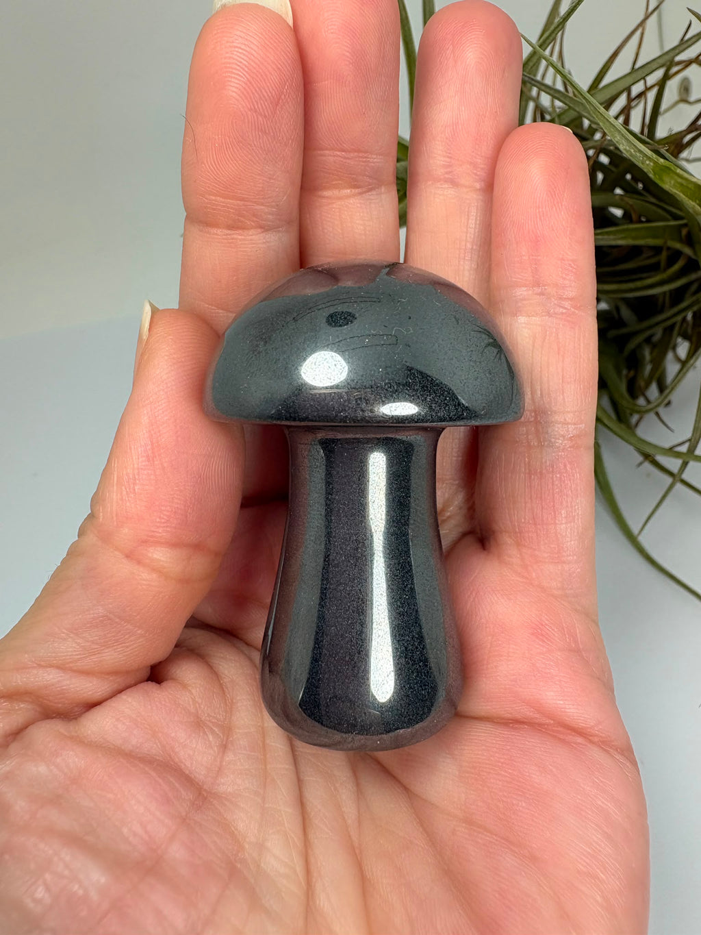 Seta de hematita natural pulida. Mineral de brillo metálico ideal para colección, decoración o regalo. Cada pieza es única por su formación natural.