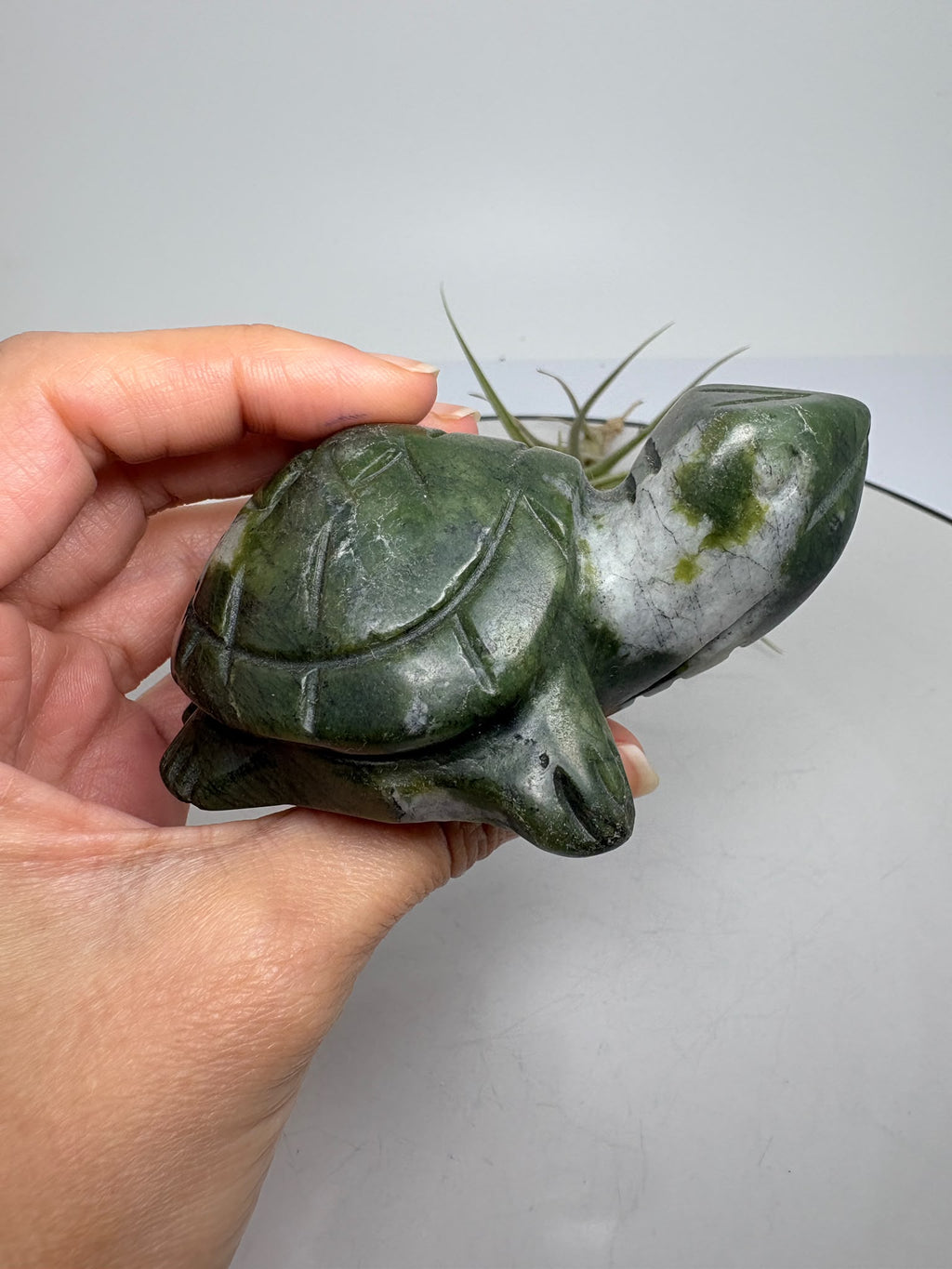 Descubre nuestras tortugas talladas en jade nefrita, con preciosos tonos verdes y detalles únicos. Elige tu favorita en La Hada de las Piedras.